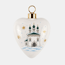 Ёлочная игрушка Форма 1. Шар Храм белый в снегу